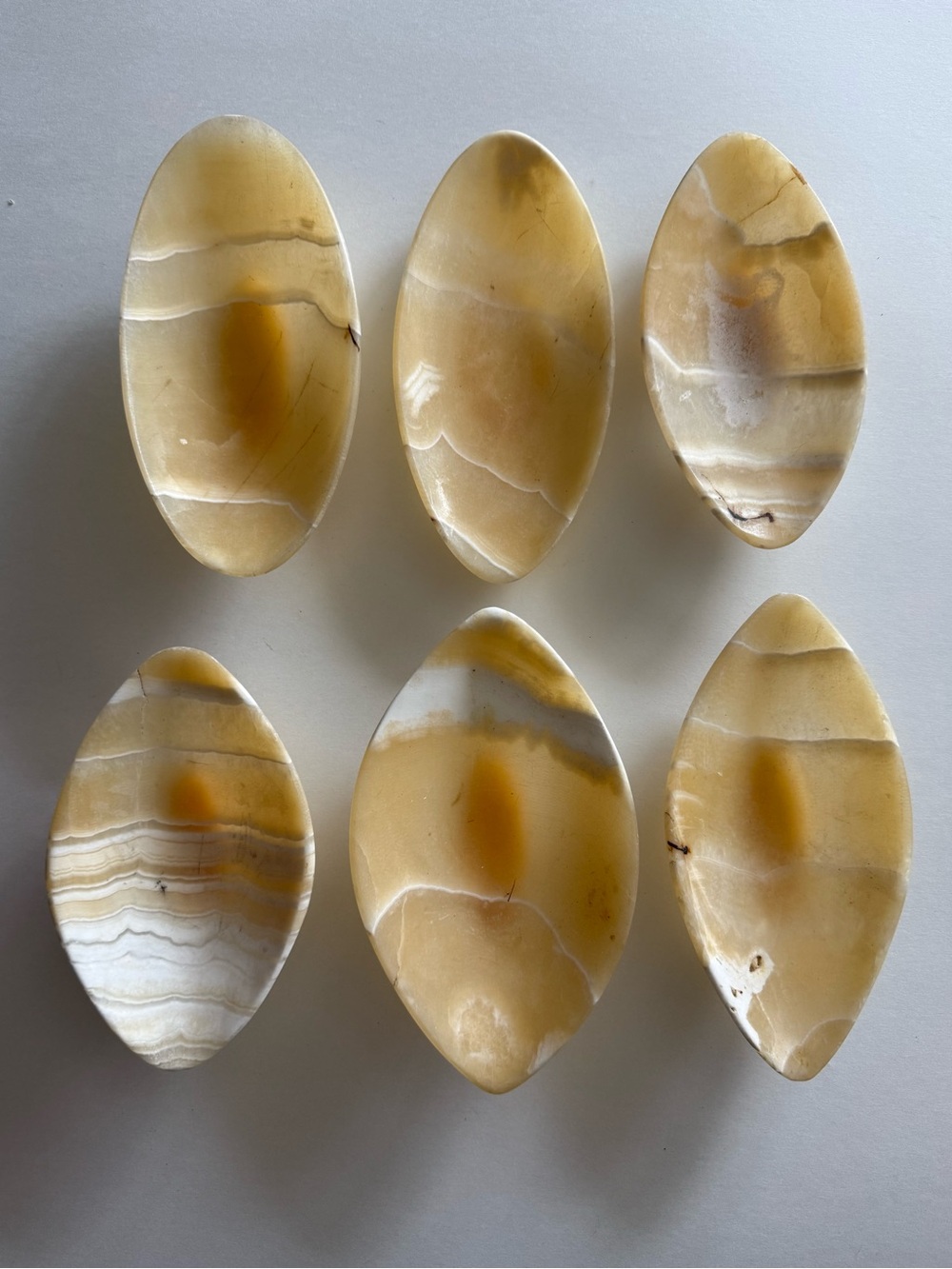 Vintage Set of 6 Honey Yellow Onyx Hand Carved Natural Stone Dish Decor Design